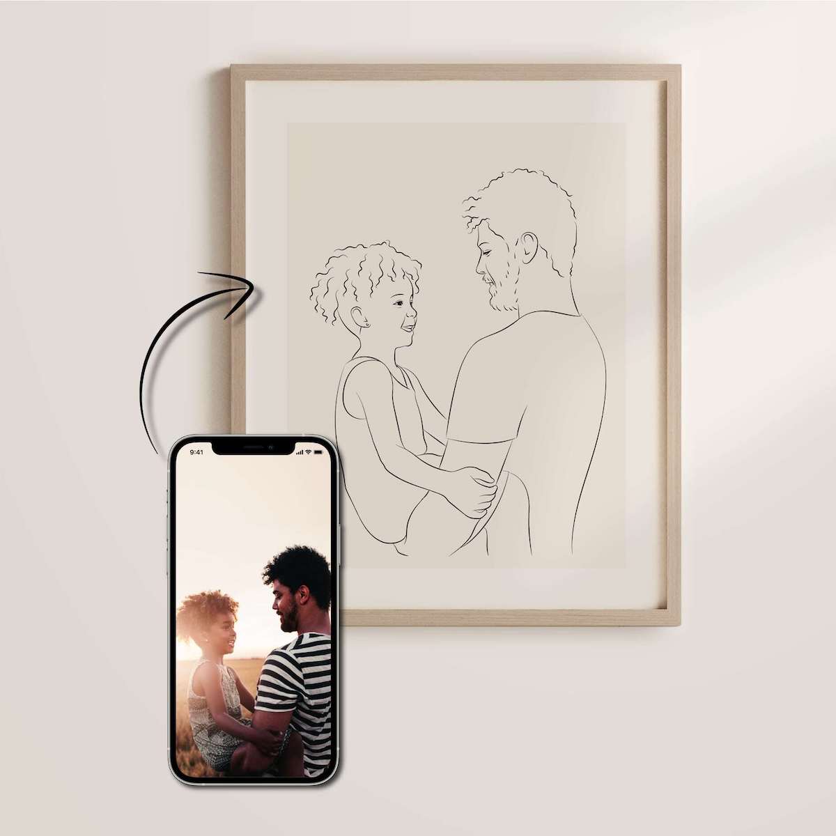 Father-daughter drawing in Line Art