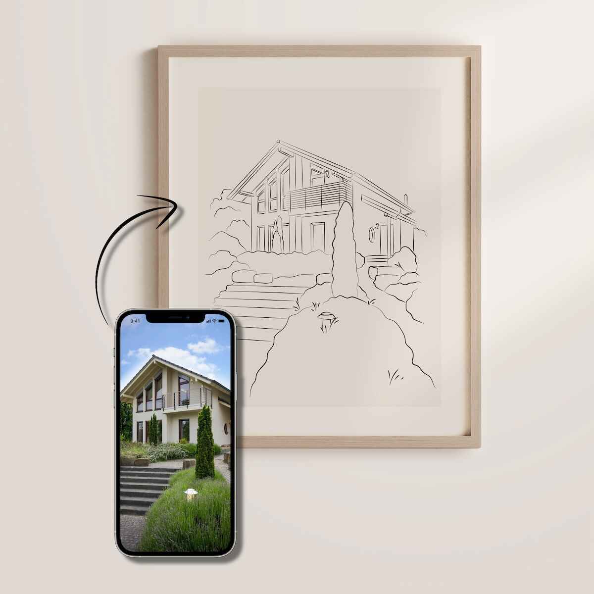 Line Art illustration of a single-family house