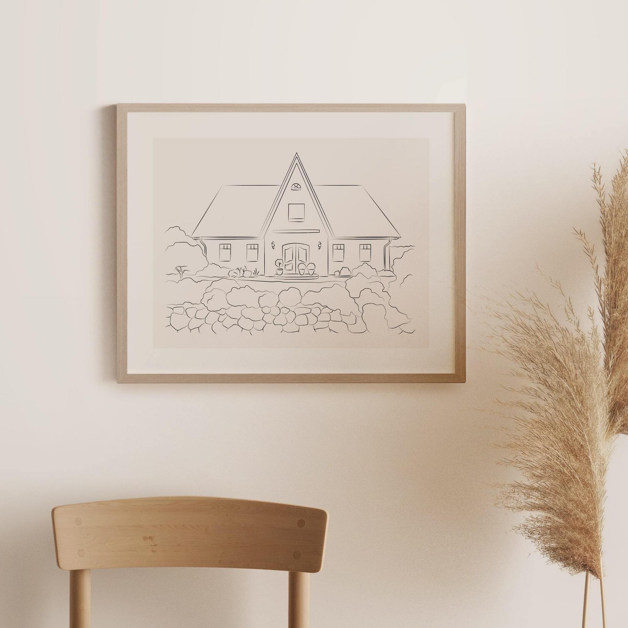 House drawing with a pointed roof in Line Art