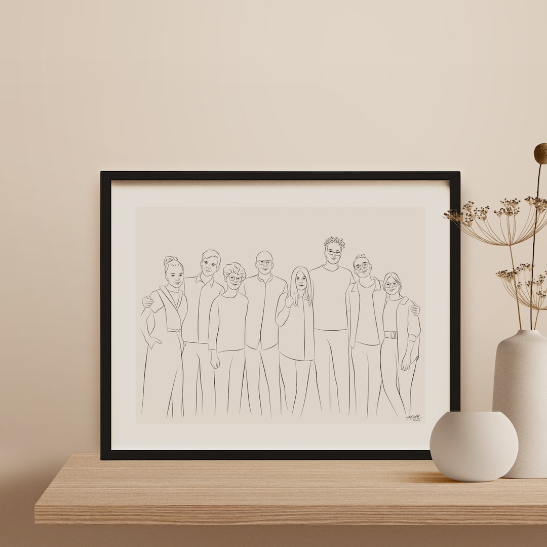 Line Art portrait of a team of 8 employees