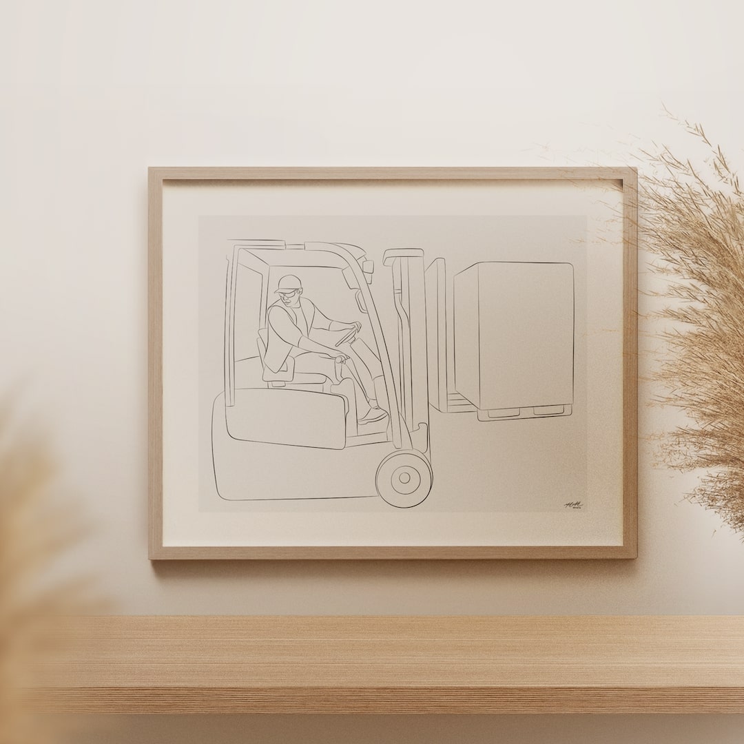 Line Art drawing of a forklift driver