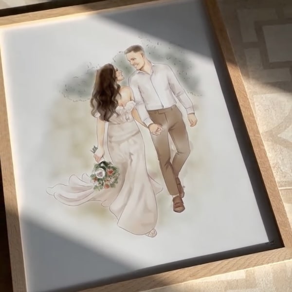 Colorful portrait drawing of a couple in love